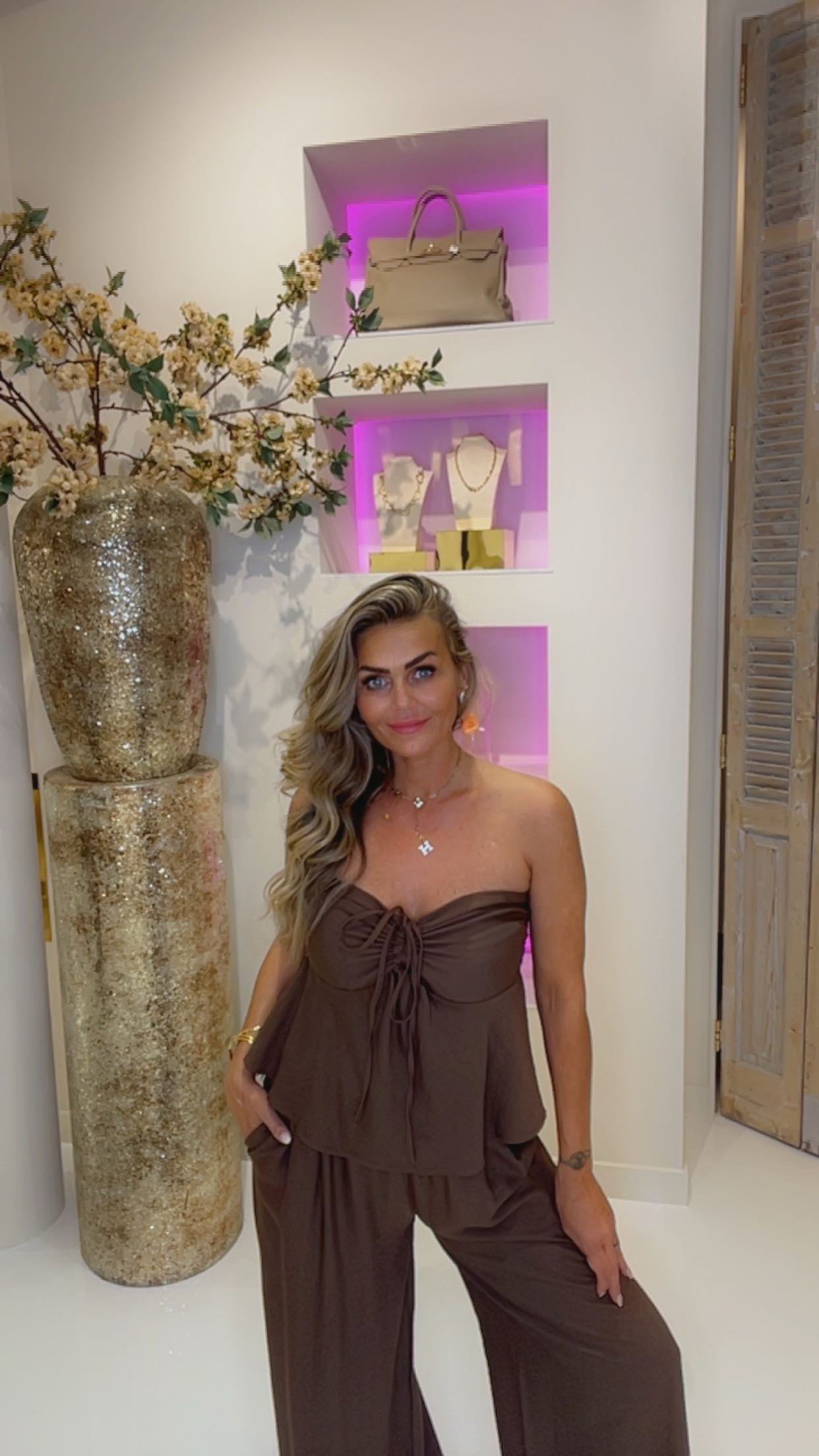Jindy 2 piece set donker bruin laatste !