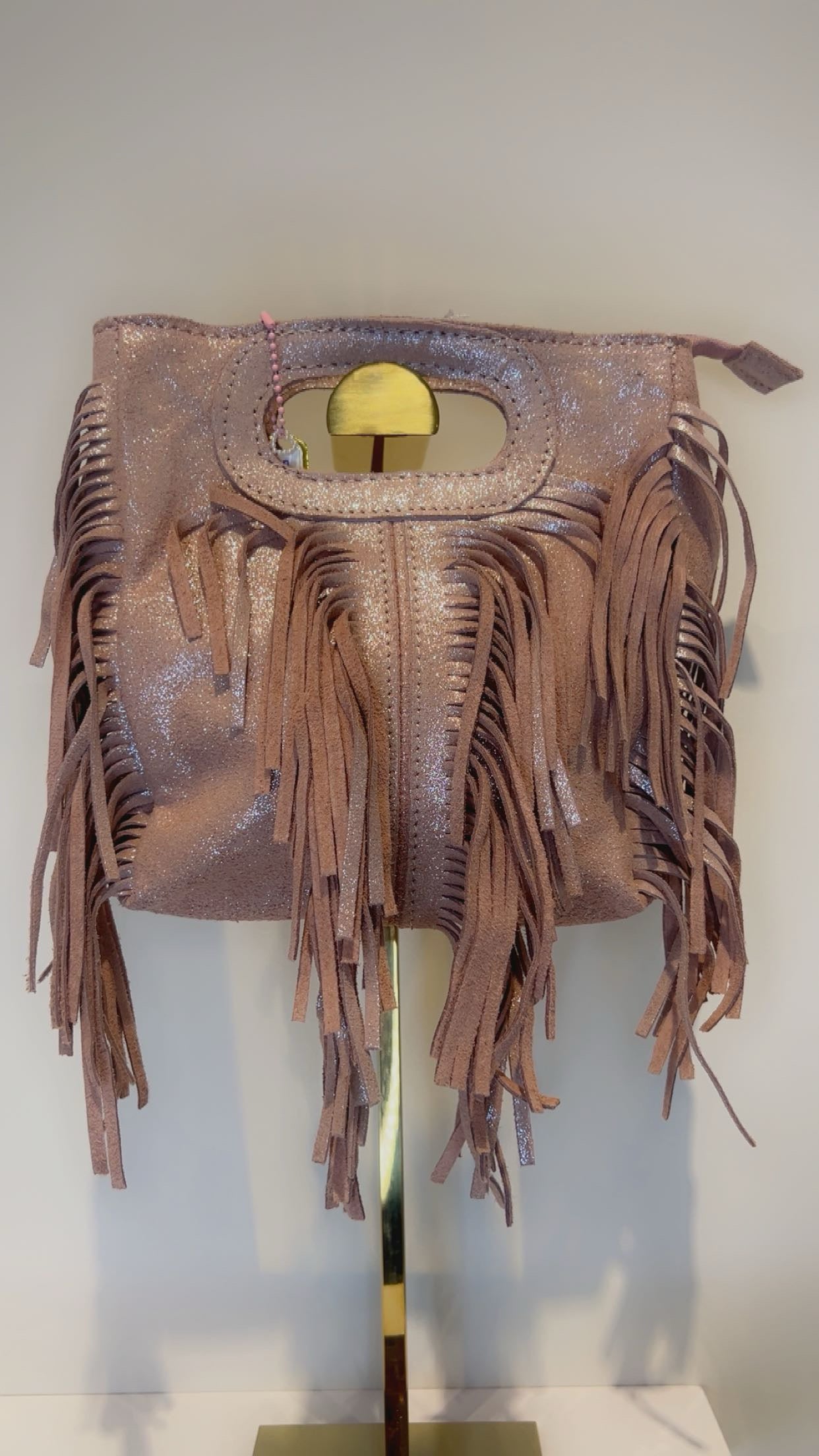 Fringe bag metallic roze