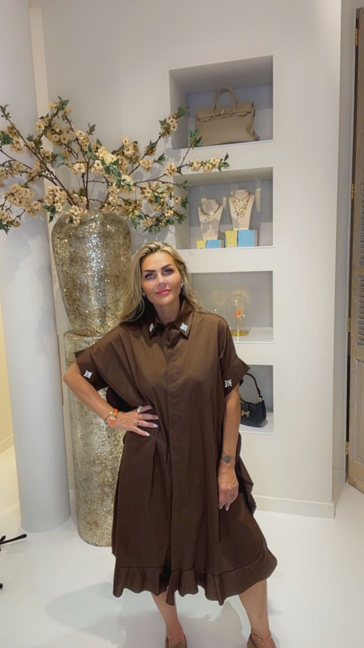 Blouse dress donker bruin laatste !