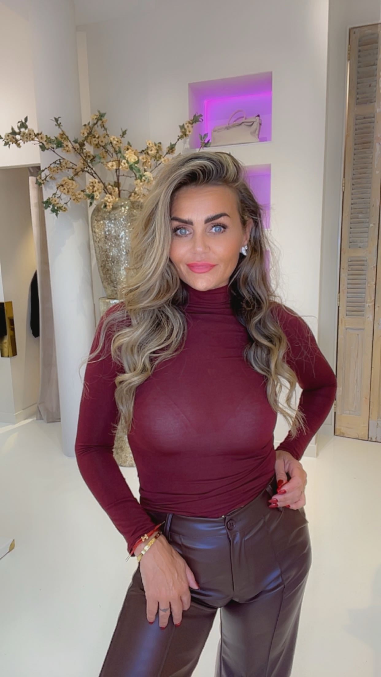 elise top lange mouw burgundy