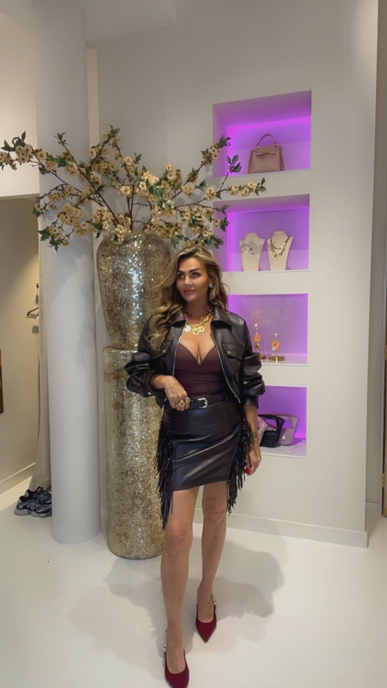 leather skirt franje brown
