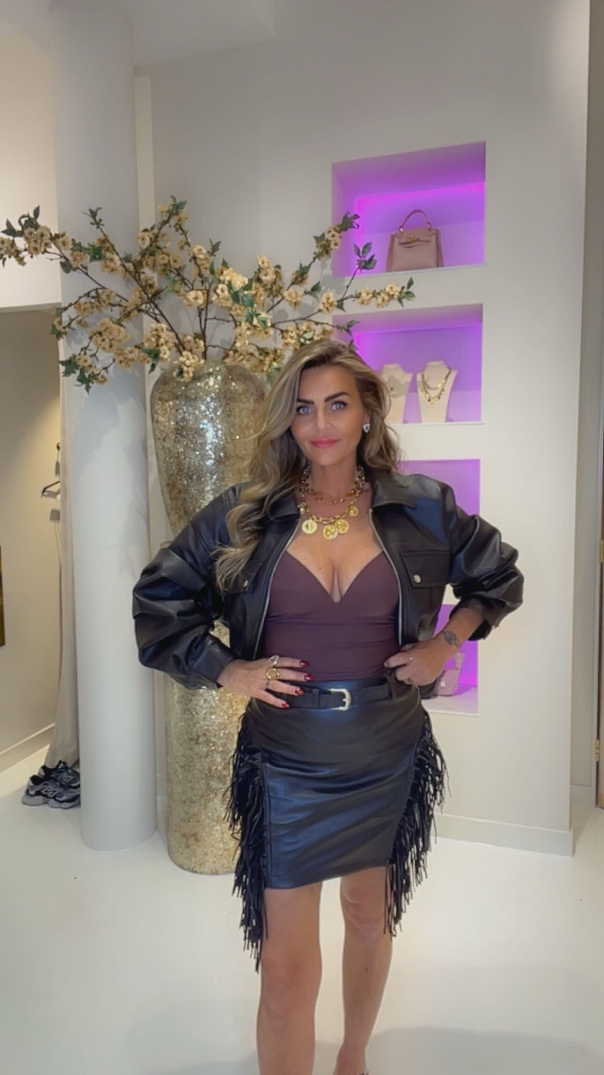 leather skirt franje brown