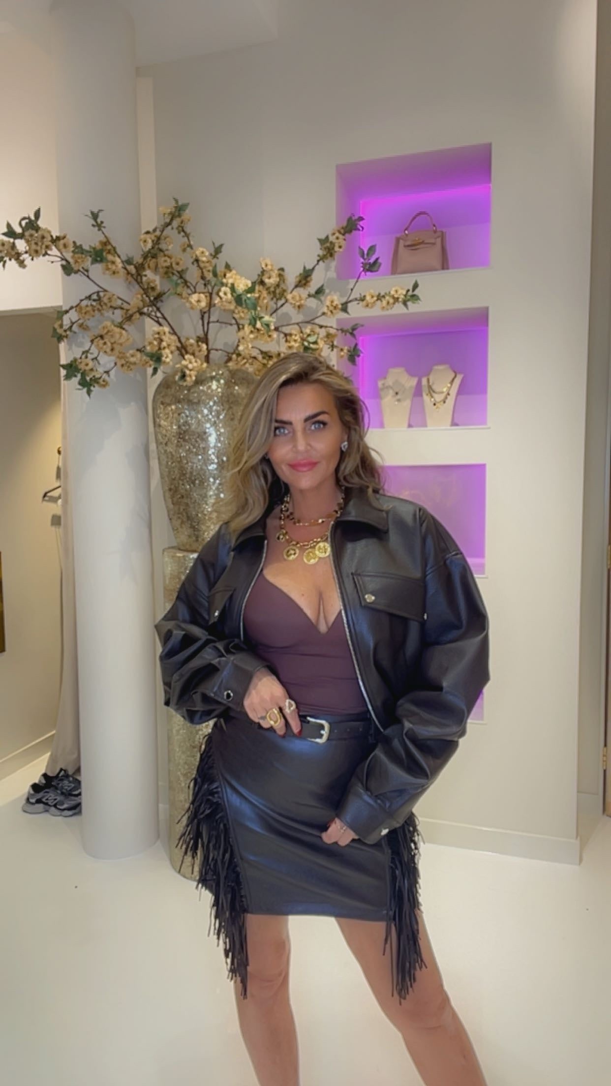 leather skirt franje brown