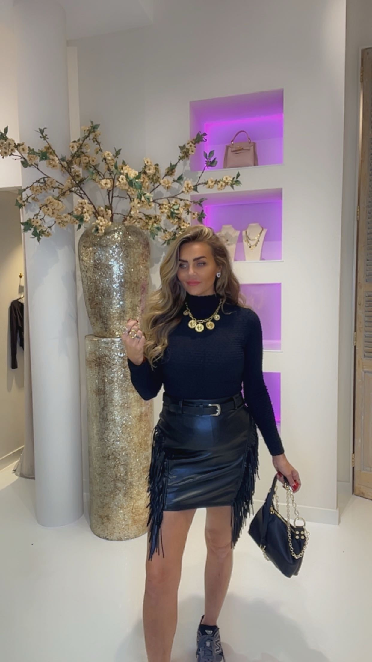 leather franje skirt black
