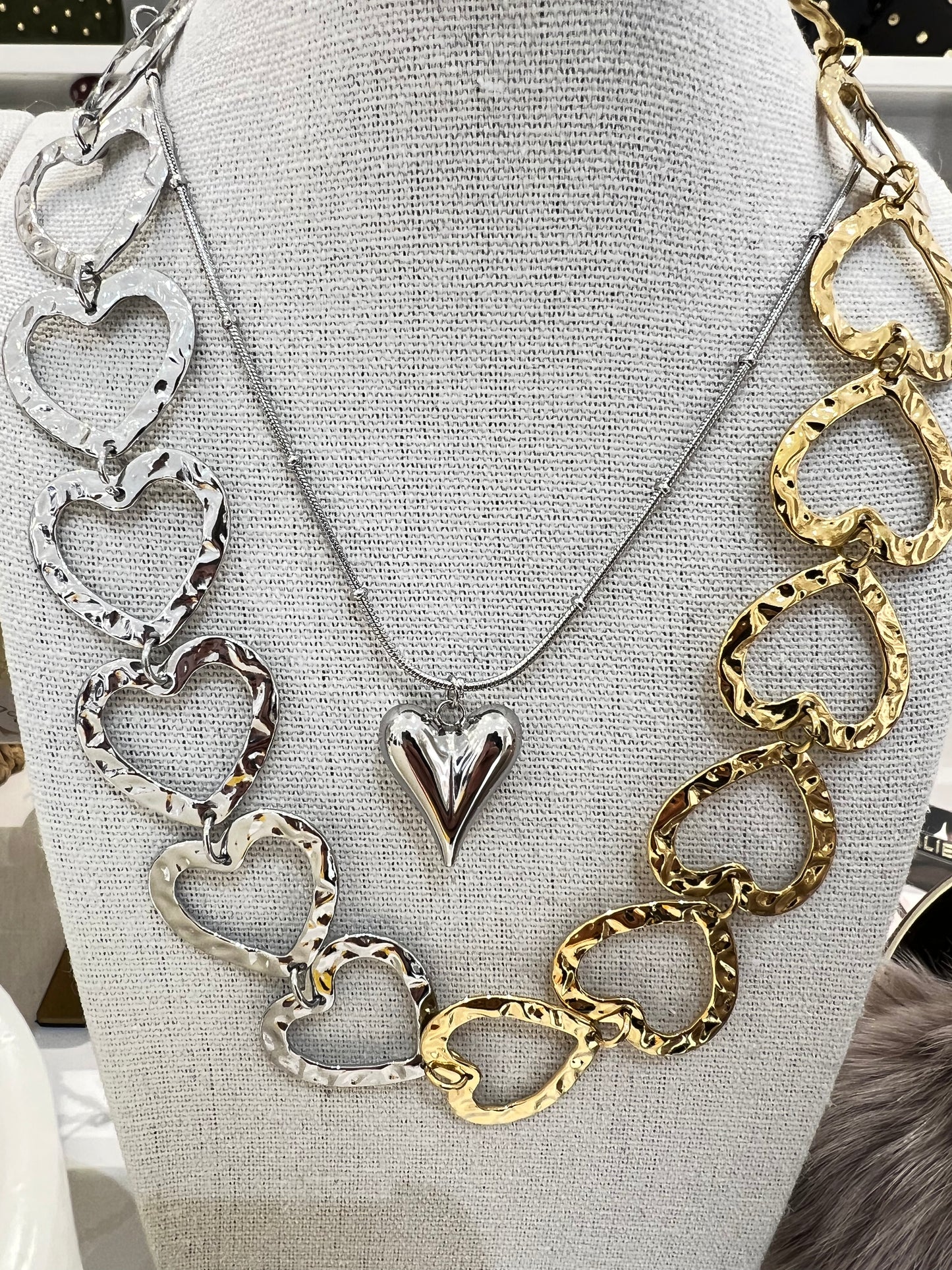 combi zilver/gold hart ketting