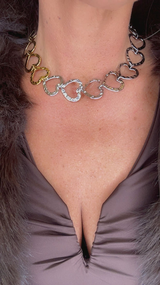 combi zilver/gold hart ketting