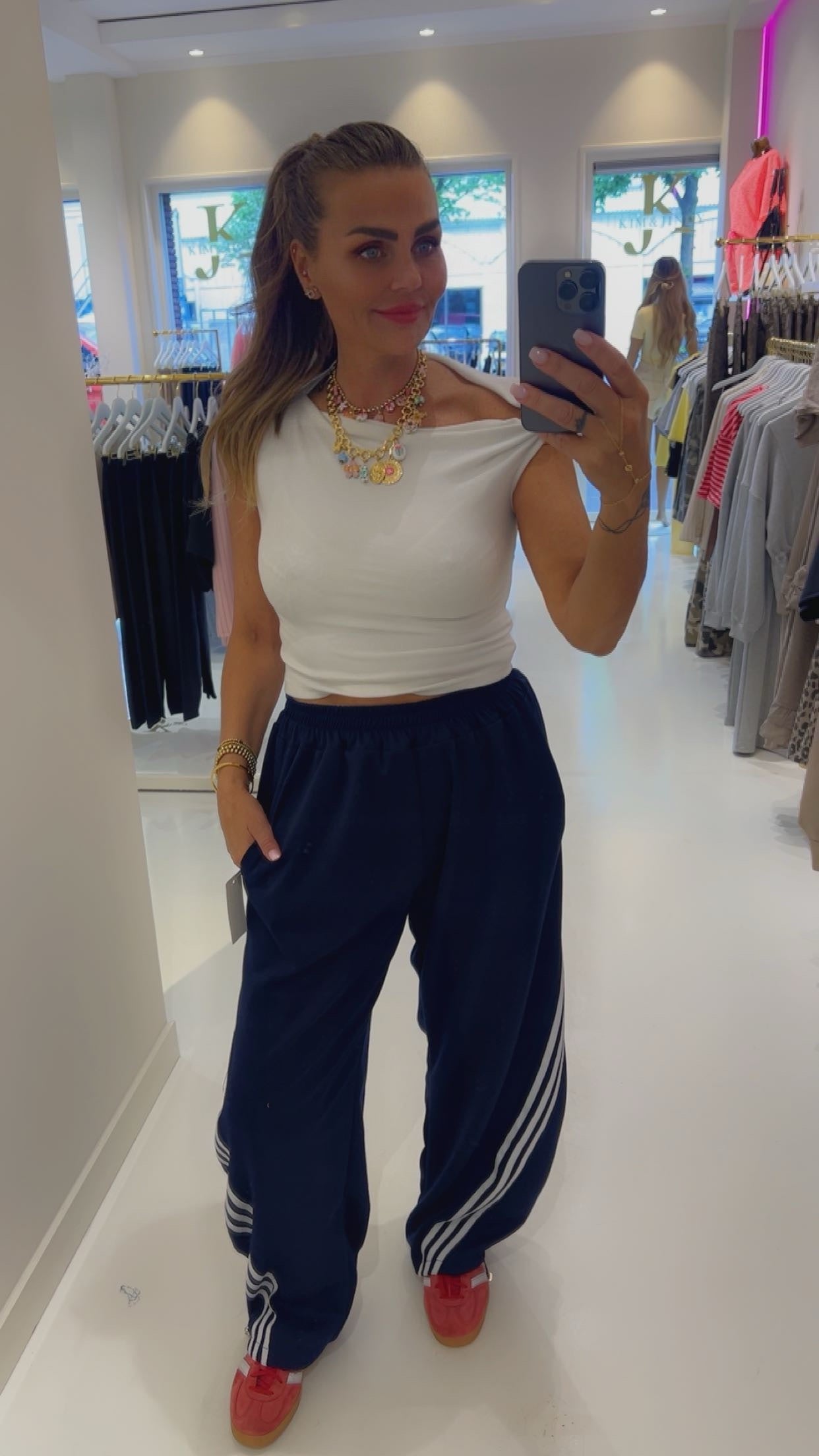 striped jogger navy blauw / wit