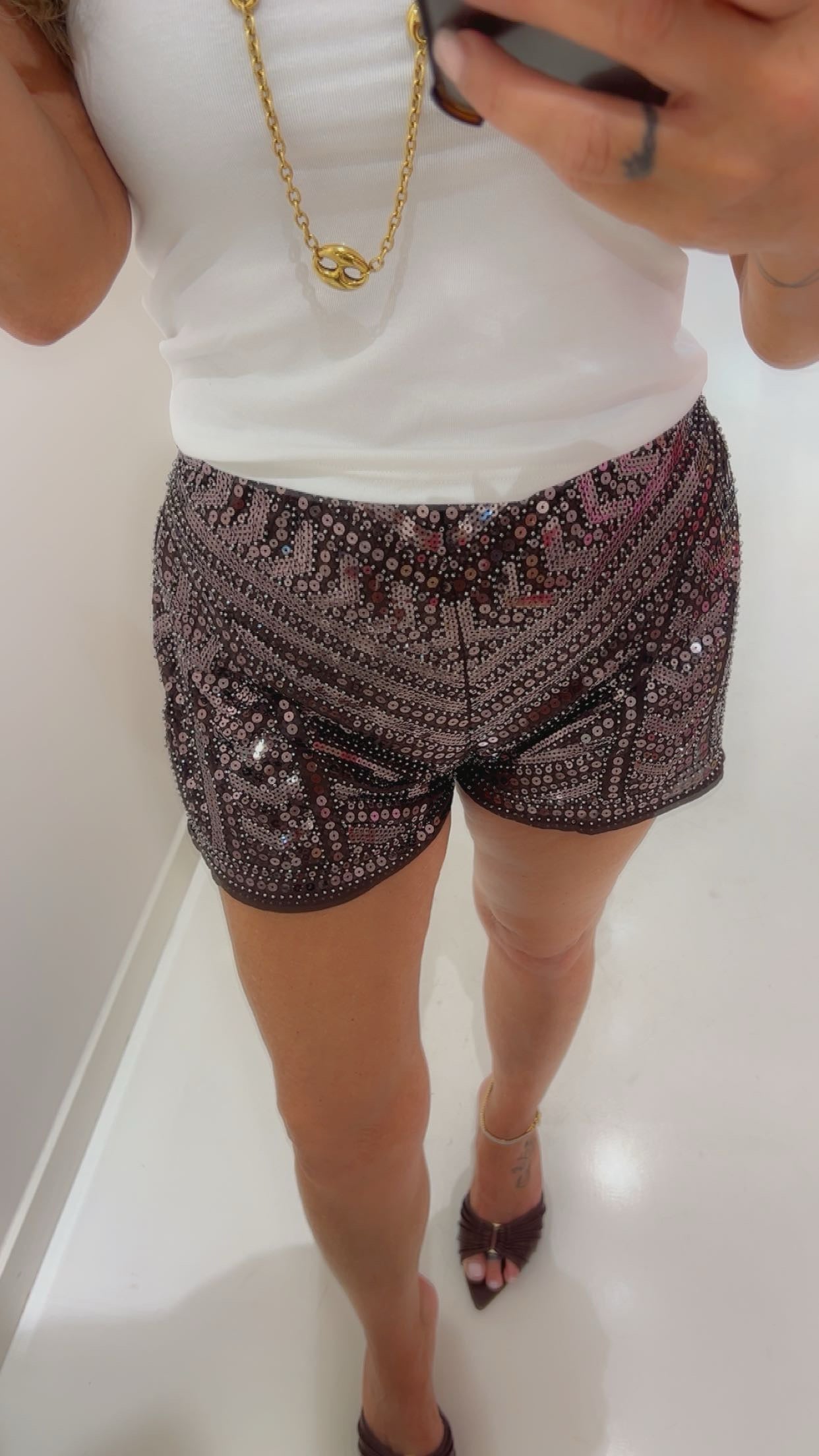 pailletten short bruin