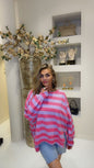 Stripe split sweater fuchsia/paars laatste !
