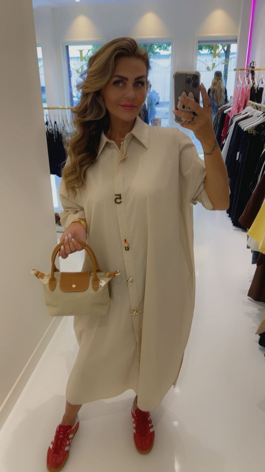 Oversized broche dress beige