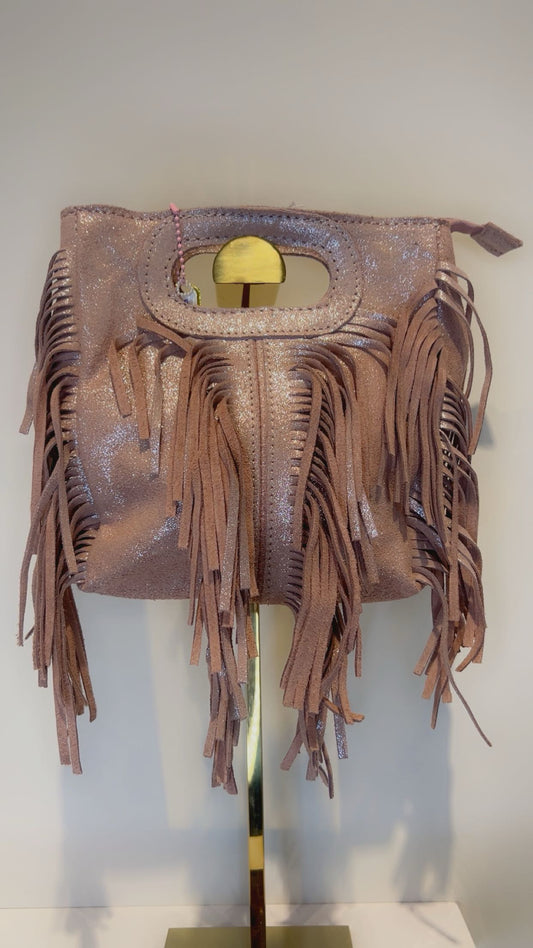 Fringe bag metallic roze