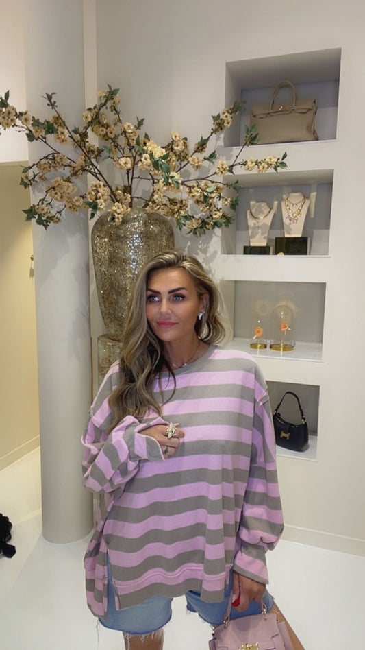 Stripe split sweater roze/groen