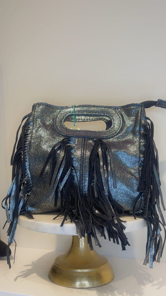 Fringe bag metallic roze