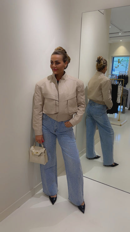 leather jacket beige