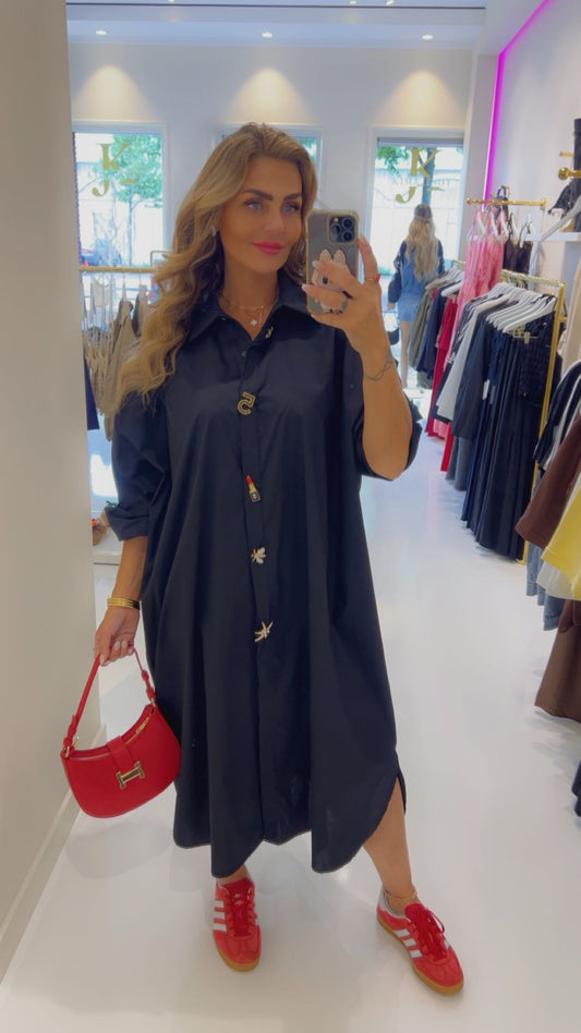 Oversized broche dress zwart