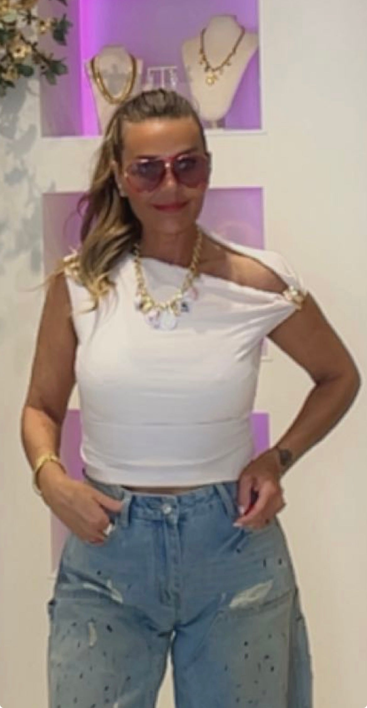 kitty top gold detail beige