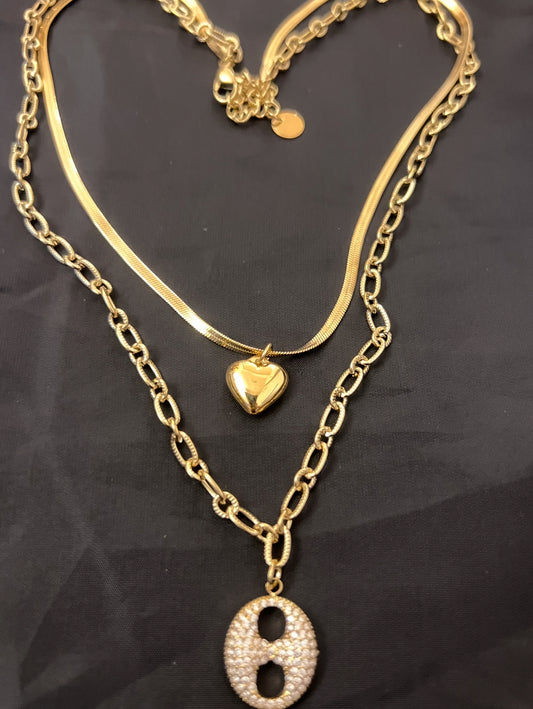 dubbel hart en hermiena necklace