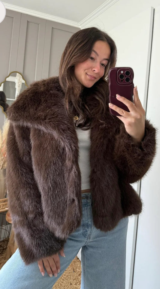 sascha furry jacket brown