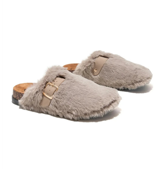 fluffy slides taupe
