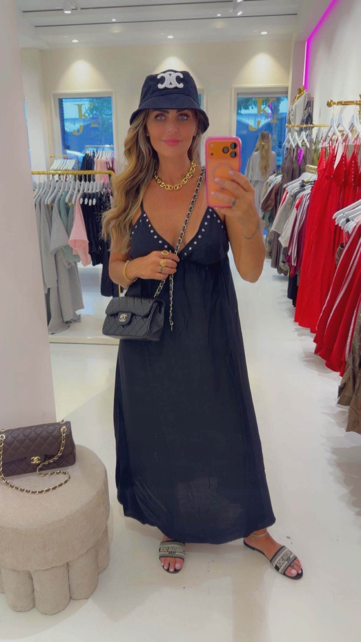 Stud dress lang zwart