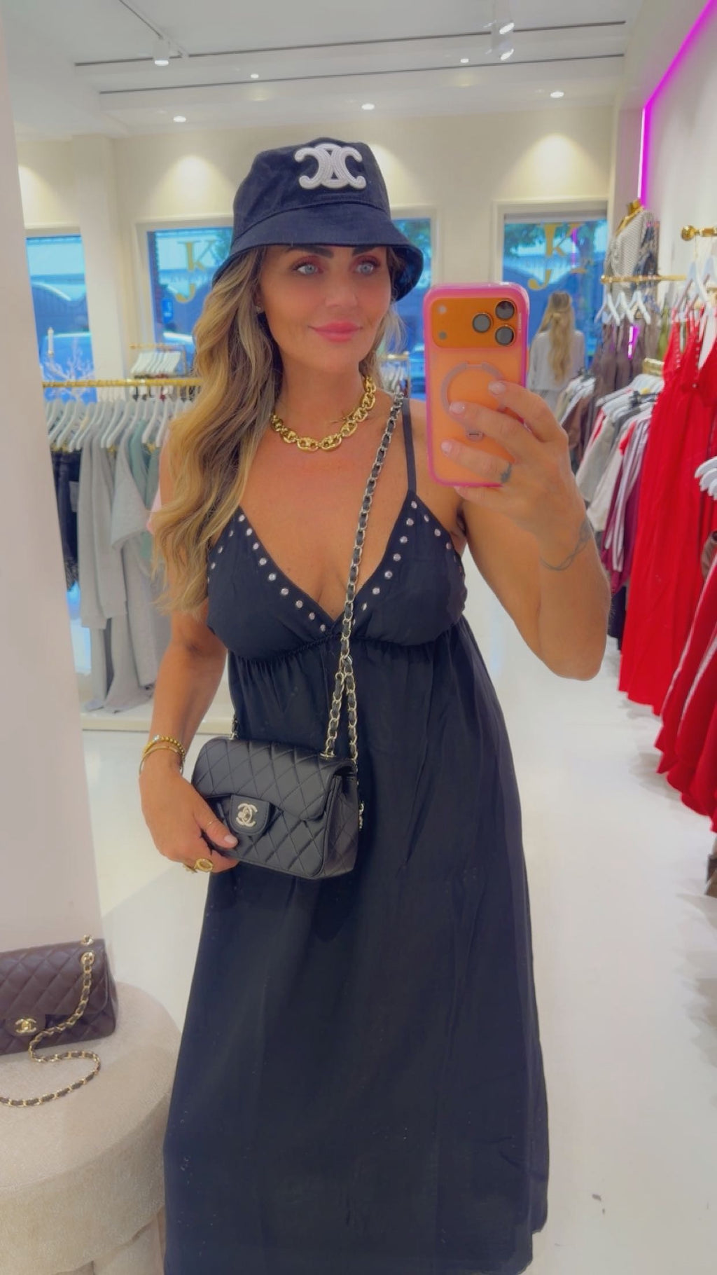 Stud dress lang zwart