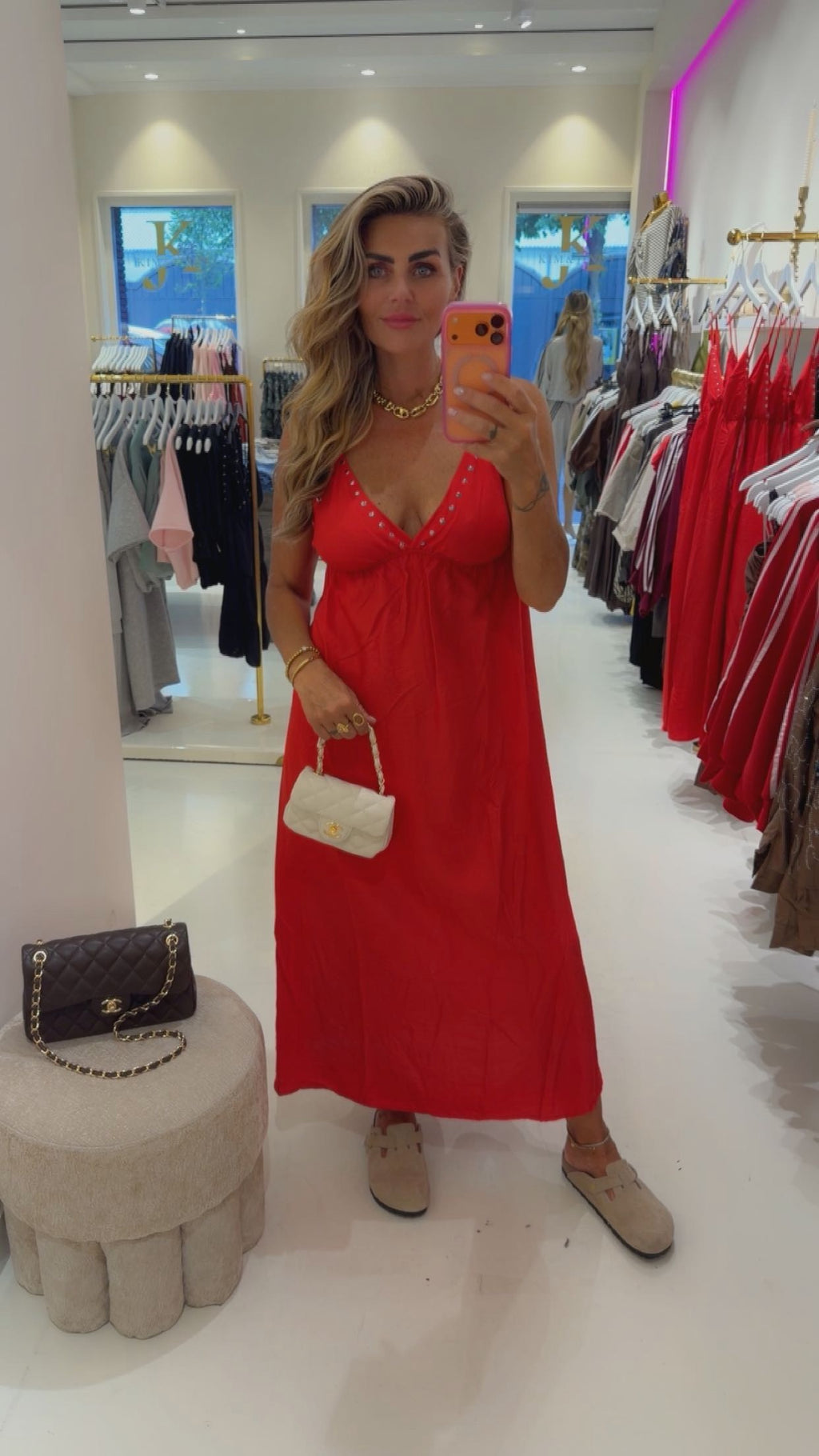 Stud dress long rood