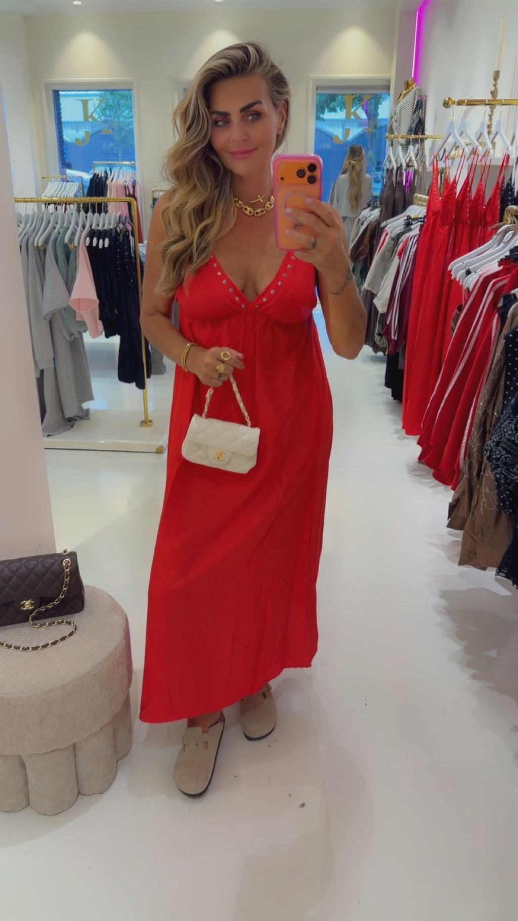 Stud dress long rood