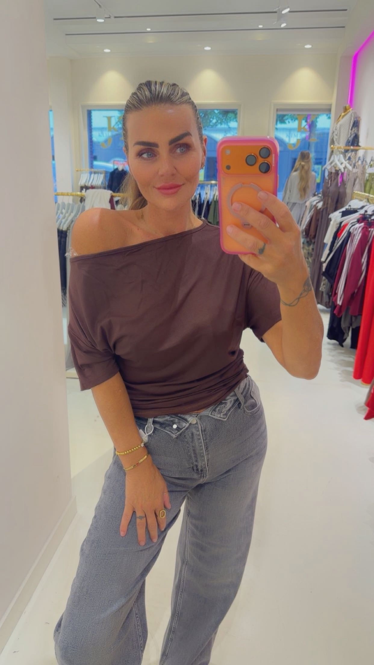 Basic off sholder top coffee