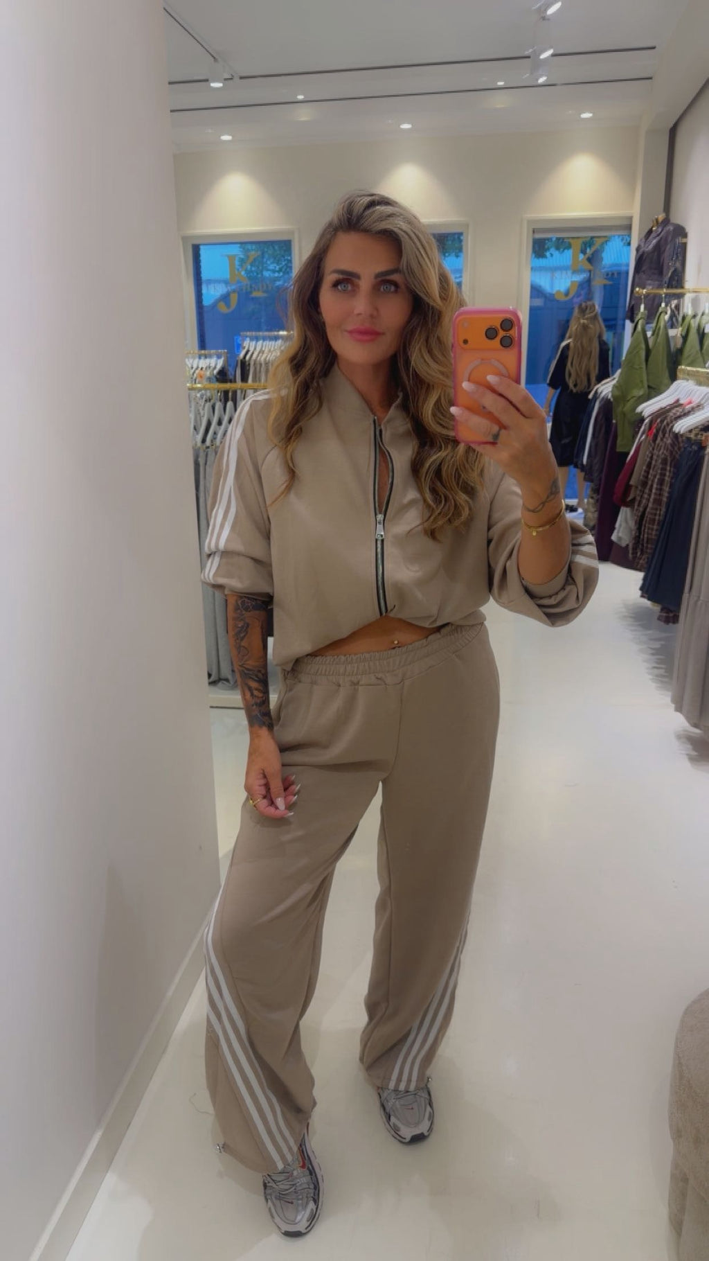 striped 2 delige set taupe