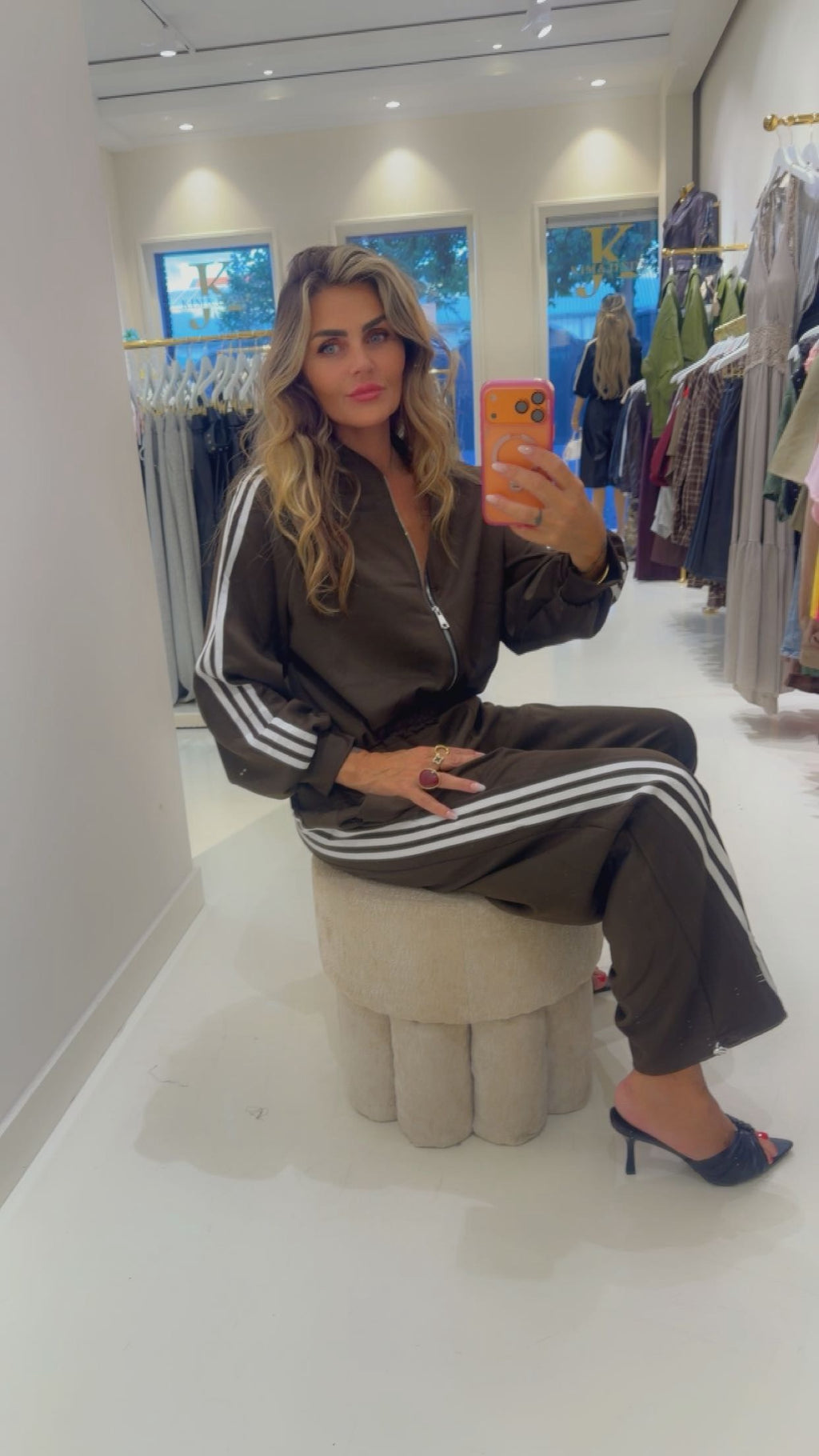striped 2 delige set bruin