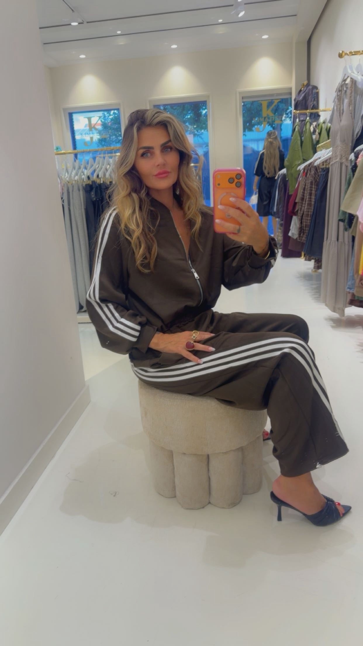 striped 2 delige set bruin