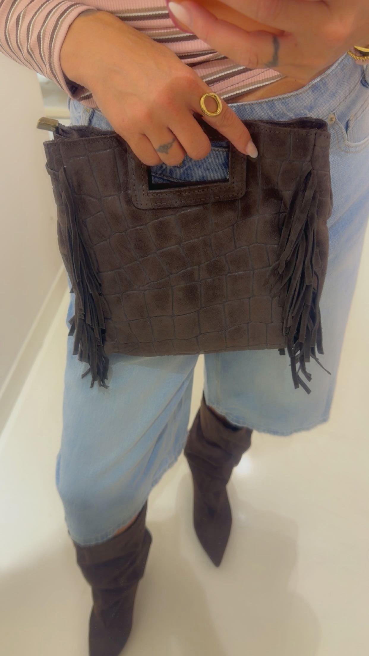 fringe bag bruin