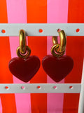 burgundy hart earrings