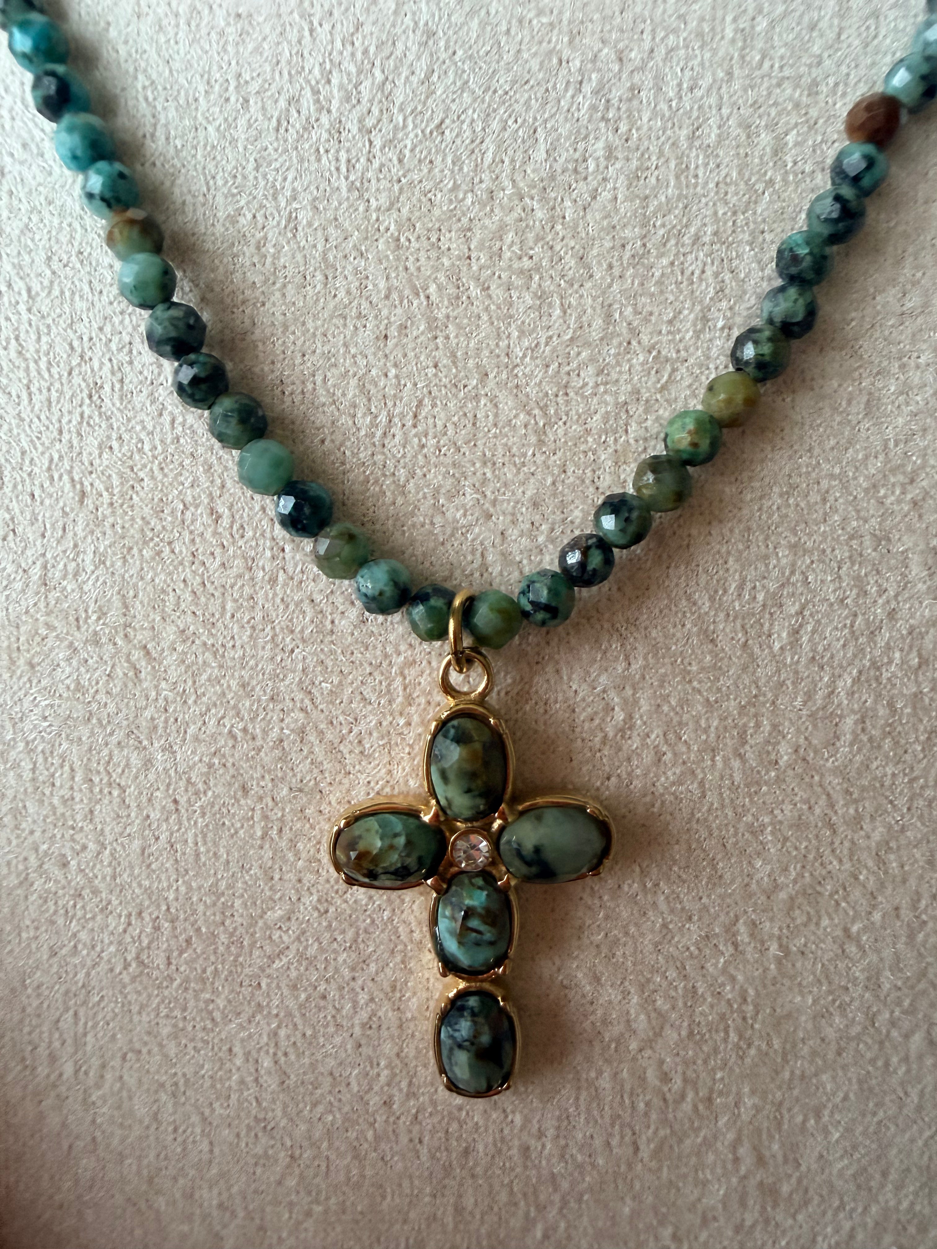 cross green necklace