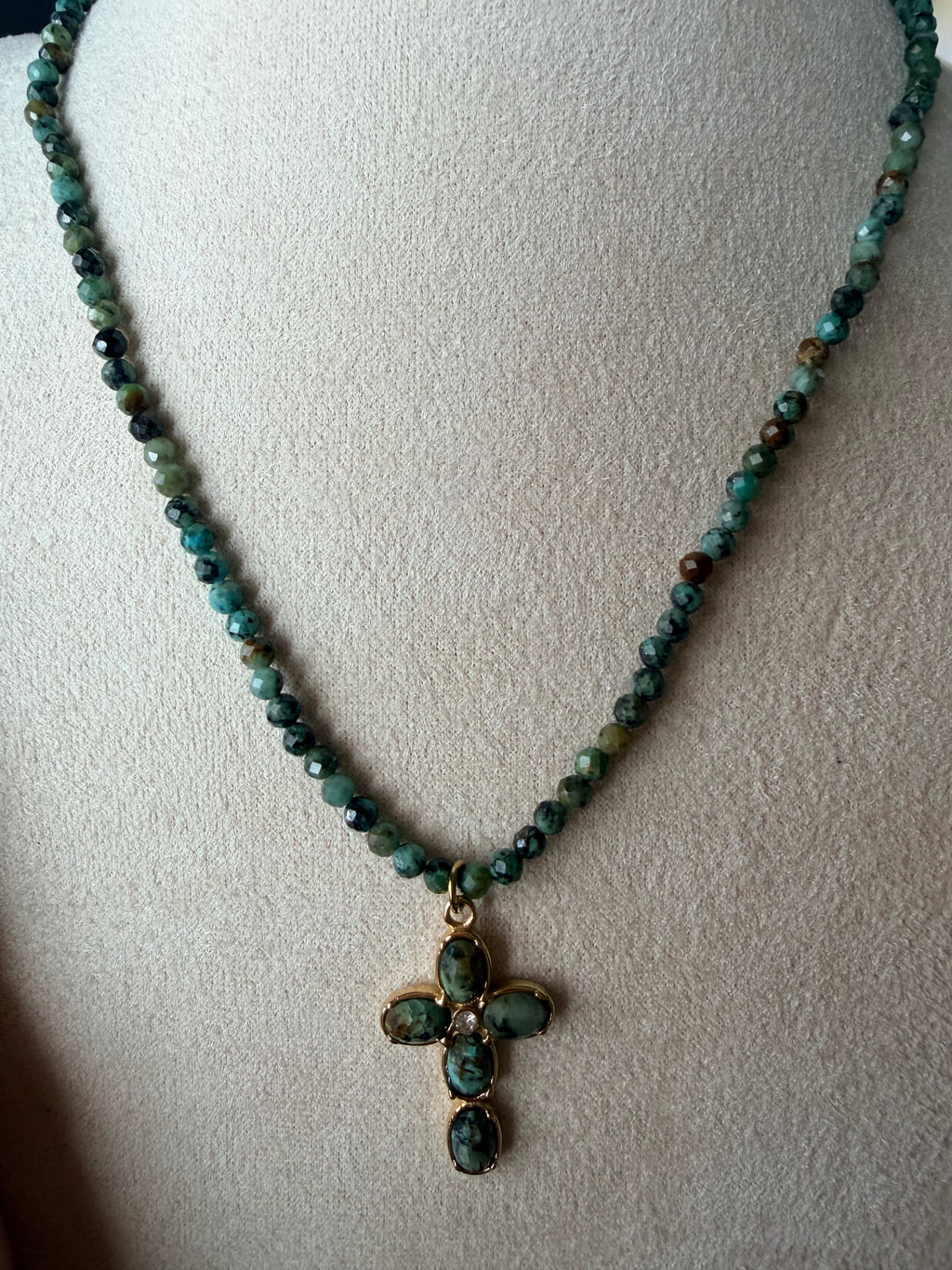 cross green necklace