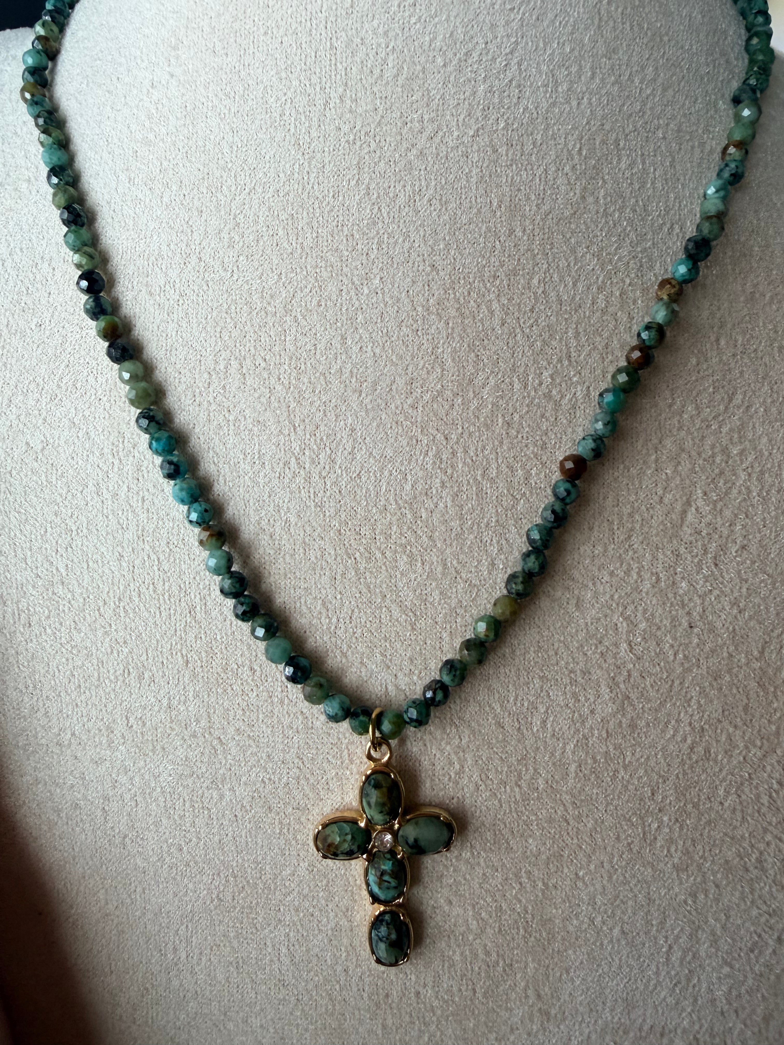 cross green necklace
