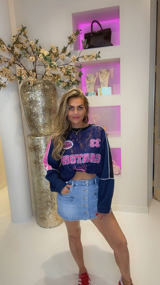 Hunk lace shirt blauw/roze