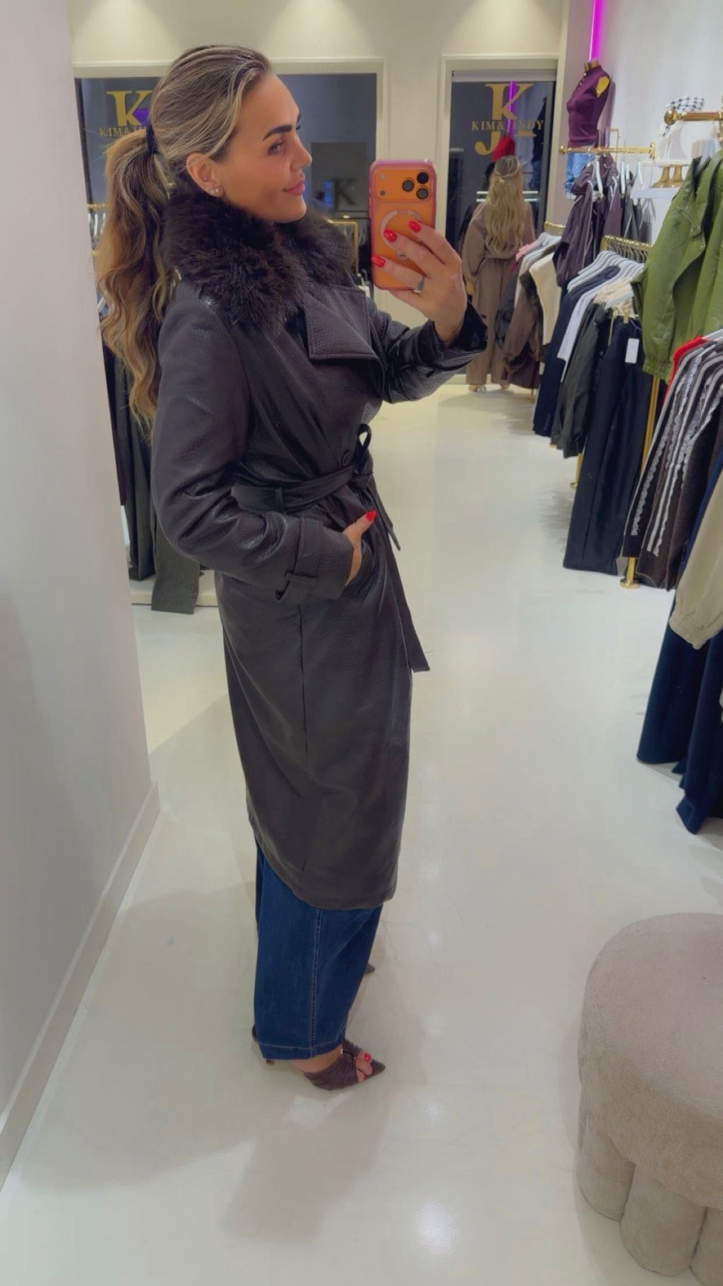 Kim Trenchcoat bontkraag bruin