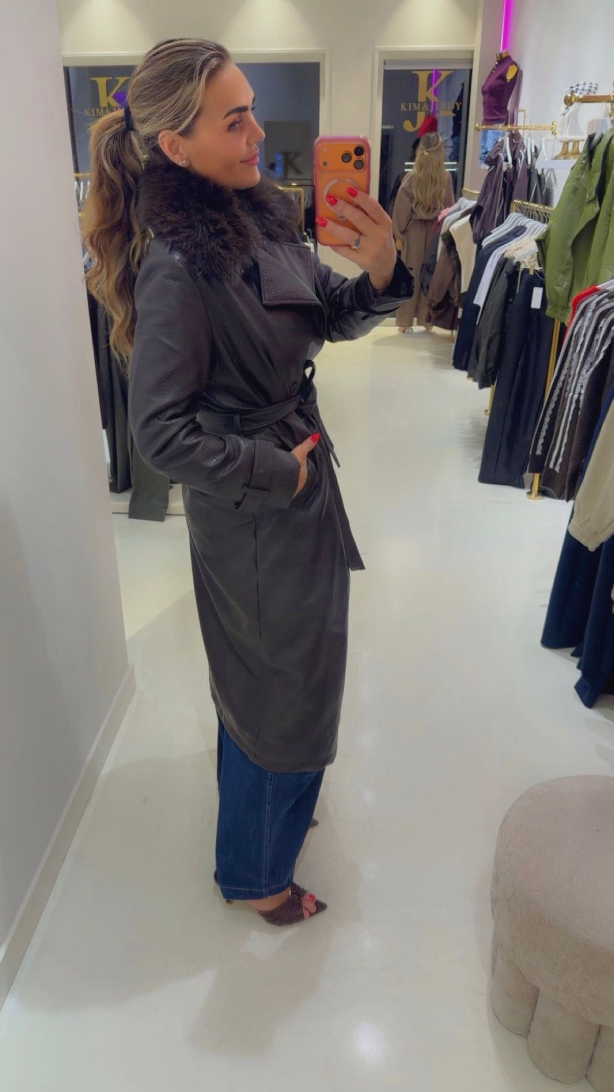 Kim Trenchcoat bontkraag bruin