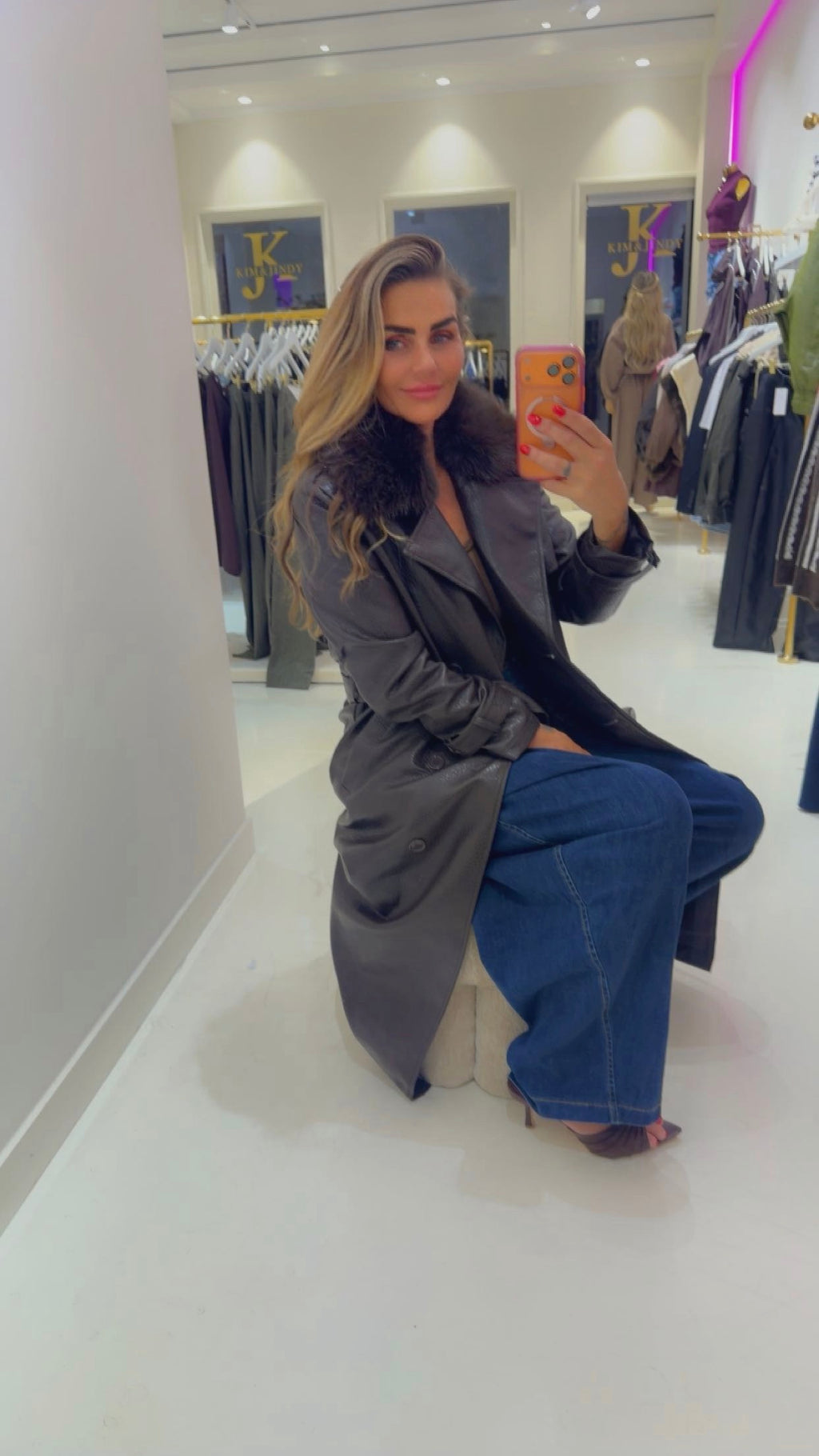 Kim Trenchcoat bontkraag bruin