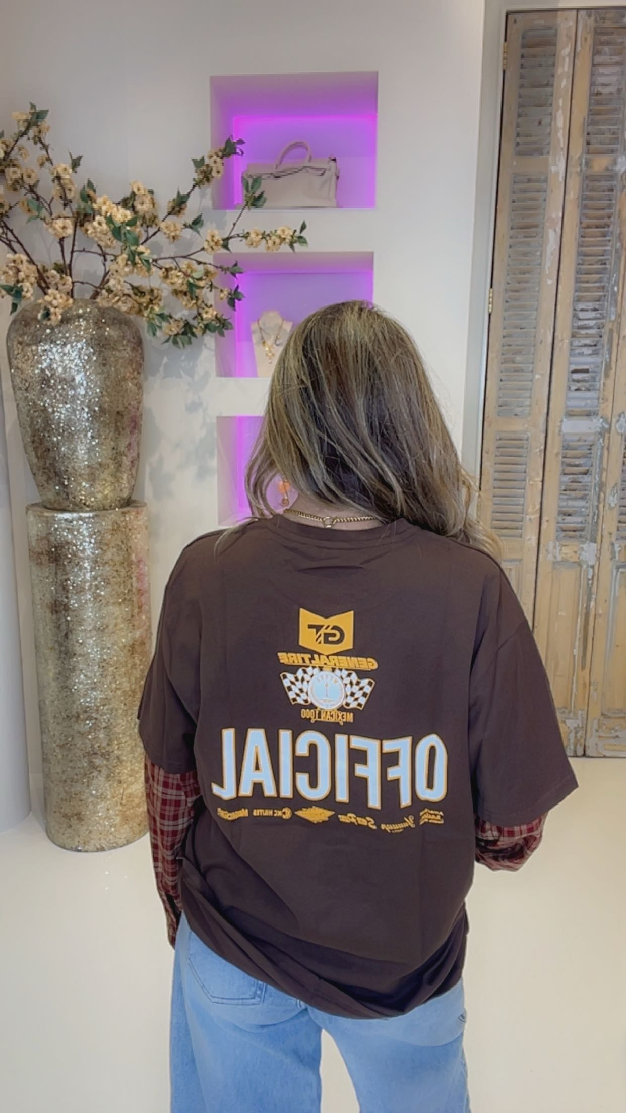 T-shirt Brown ruiten mouwen
