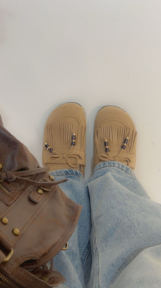 slip on fringe loafers