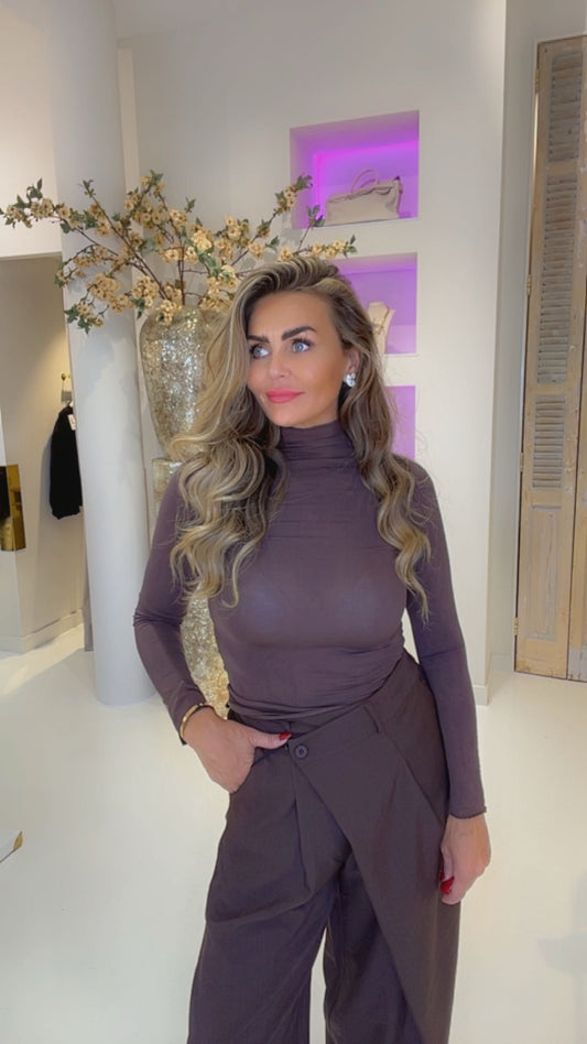 elise top lange mouw brown