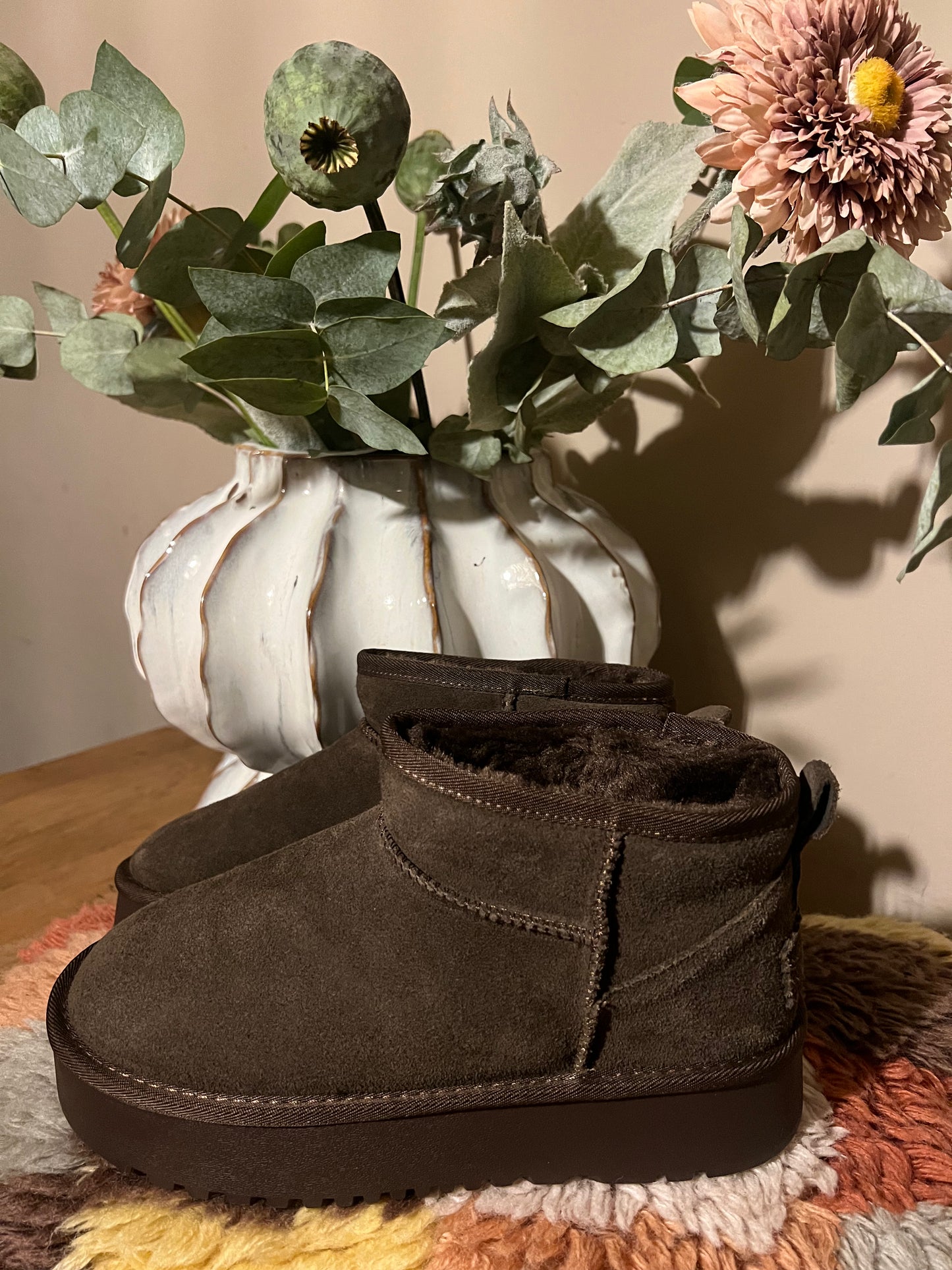 real leather plateau mini boots