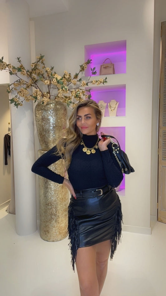 leather franje skirt black