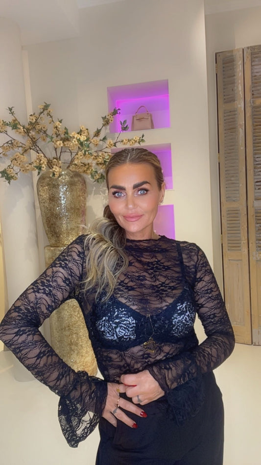 lace top peplin mouwen zwart