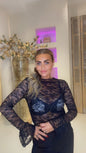 lace top peplin mouwen zwart