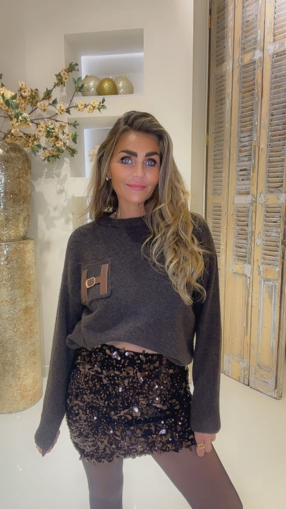 lara pailletten skirt brown