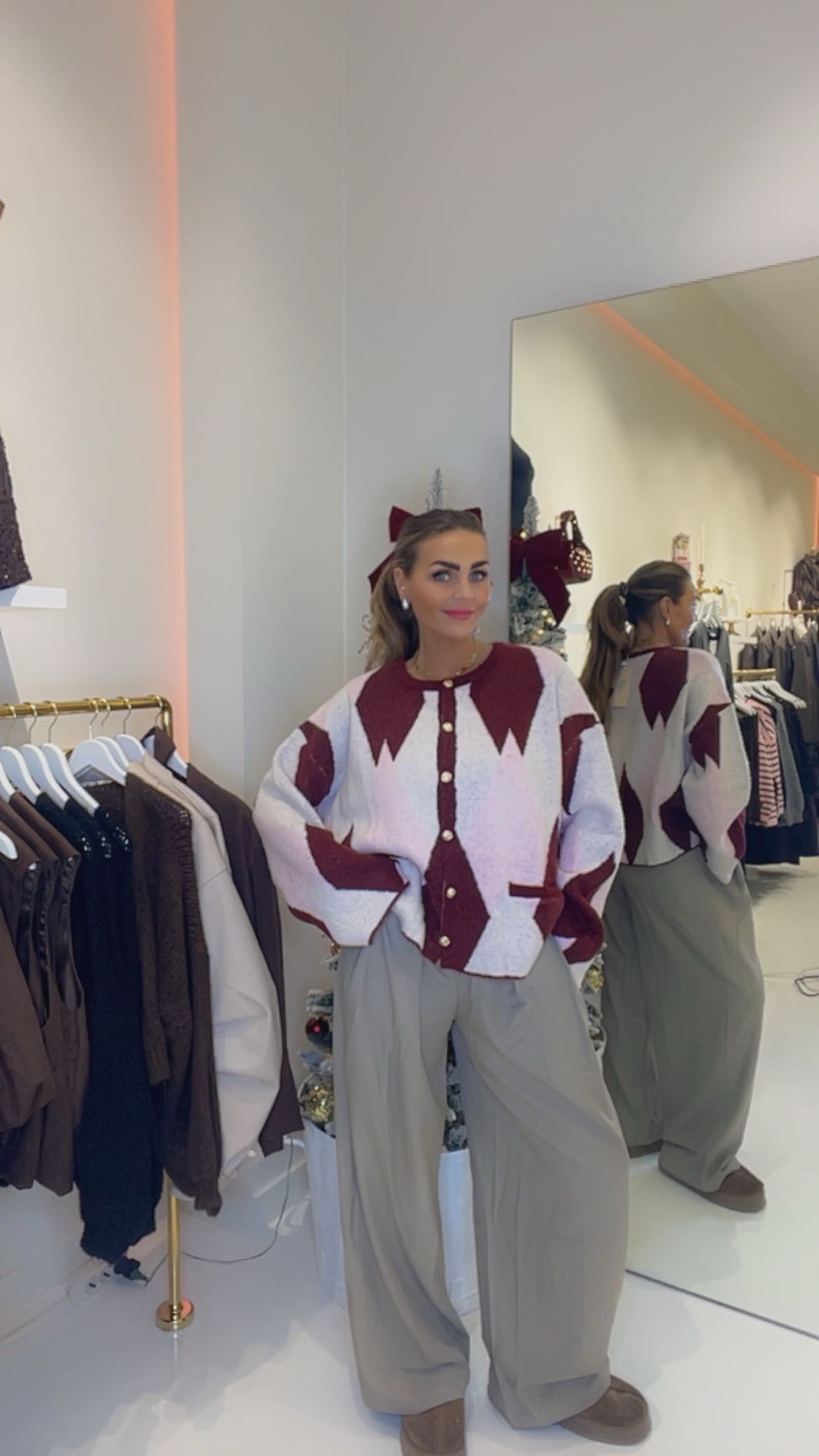 mandy ruit vest burgendy/roze