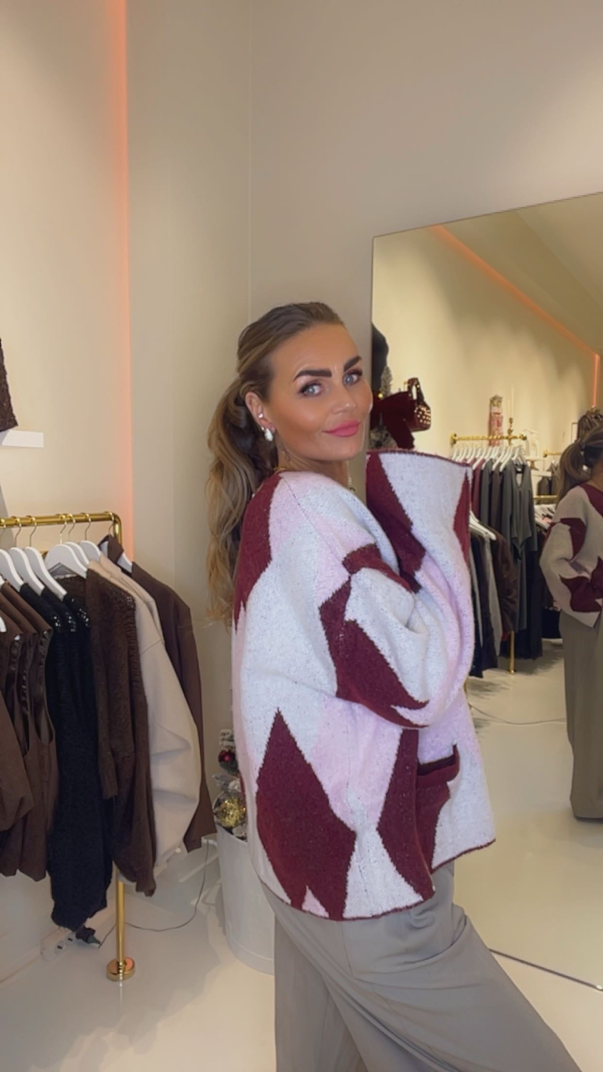 mandy ruit vest burgendy/roze